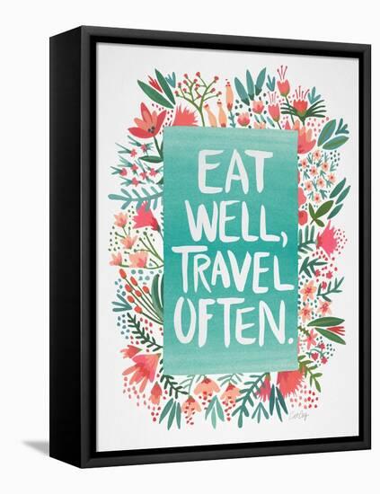 Eat Well Travel Often - Floral-Cat Coquillette-Framed Stretched Canvas