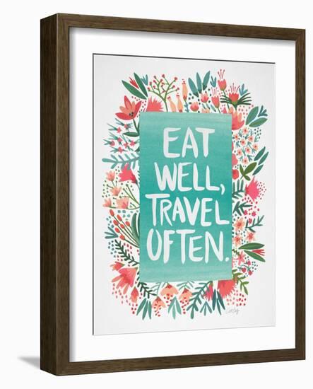 Eat Well Travel Often - Floral-Cat Coquillette-Framed Art Print