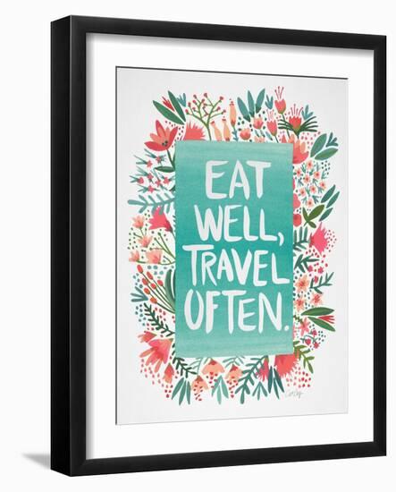 Eat Well Travel Often - Floral-Cat Coquillette-Framed Art Print