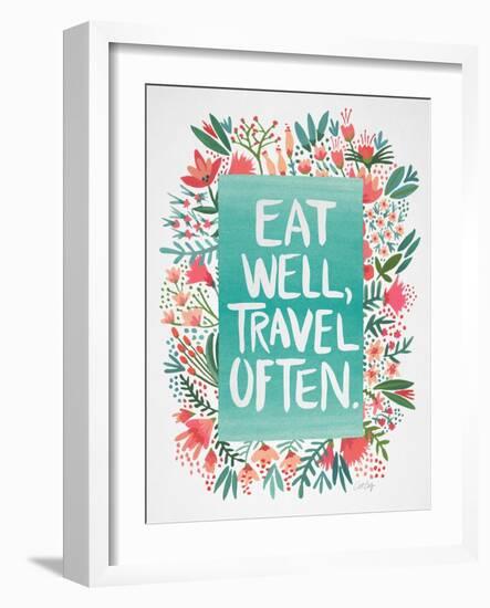 Eat Well Travel Often - Floral-Cat Coquillette-Framed Art Print