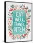 Eat Well Travel Often - Floral-Cat Coquillette-Framed Stretched Canvas