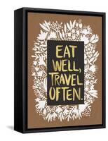 Eat Well Travel Often - White Floral-Cat Coquillette-Framed Stretched Canvas