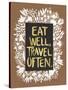 Eat Well Travel Often - White Floral-Cat Coquillette-Stretched Canvas