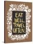 Eat Well Travel Often - White Floral-Cat Coquillette-Stretched Canvas