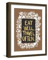 Eat Well Travel Often - White Floral-Cat Coquillette-Framed Art Print