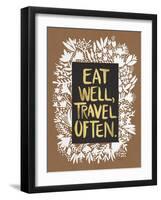 Eat Well Travel Often - White Floral-Cat Coquillette-Framed Art Print