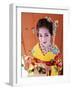 Eating Sushi, Apprentice Geisha (Maiko) Dressed in Kimono, Kyoto, Honshu, Japan-null-Framed Photographic Print