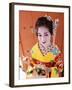 Eating Sushi, Apprentice Geisha (Maiko) Dressed in Kimono, Kyoto, Honshu, Japan-null-Framed Photographic Print