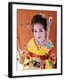 Eating Sushi, Apprentice Geisha (Maiko) Dressed in Kimono, Kyoto, Honshu, Japan-null-Framed Photographic Print