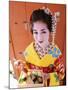 Eating Sushi, Apprentice Geisha (Maiko) Dressed in Kimono, Kyoto, Honshu, Japan-null-Mounted Photographic Print