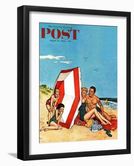 "Eavesdropping on Love," Saturday Evening Post Cover, August 13, 1960-Amos Sewell-Framed Premium Giclee Print