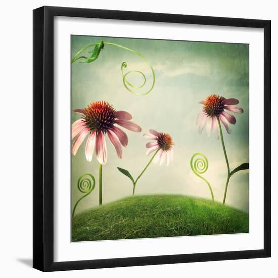 Echinacea Flowers in Fantasy Landscape-Melpomene-Framed Photographic Print