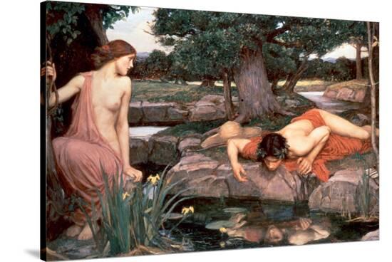 Echo and Narcissus-John William Waterhouse-Stretched Canvas