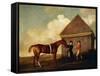 Eclipse', a Dark Chestnut Racehorse Held by a Groom, with a Jockey, Possibly Jack Oakley, by the…-George Stubbs-Framed Stretched Canvas