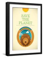 Ecology Poster with Comic Lion. Vector Illustration.-Radoman Durkovic-Framed Art Print