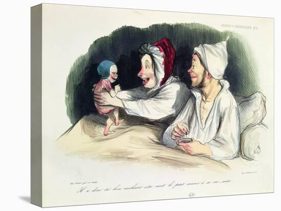 Ecstatic Parents with their New Baby-Honore Daumier-Stretched Canvas