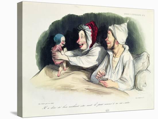 Ecstatic Parents with their New Baby-Honore Daumier-Stretched Canvas