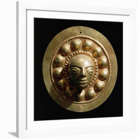 Ecuador, Pre-Columbian Civilization, Goldsmithery ,Golden Disc with Face in Relief-null-Framed Giclee Print