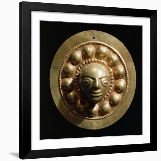 Ecuador, Pre-Columbian Civilization, Goldsmithery ,Golden Disc with Face in Relief-null-Framed Giclee Print