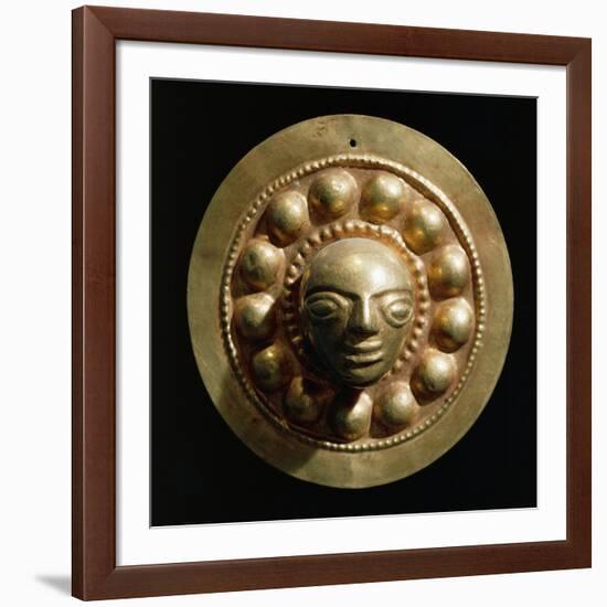 Ecuador, Pre-Columbian Civilization, Goldsmithery ,Golden Disc with Face in Relief-null-Framed Giclee Print