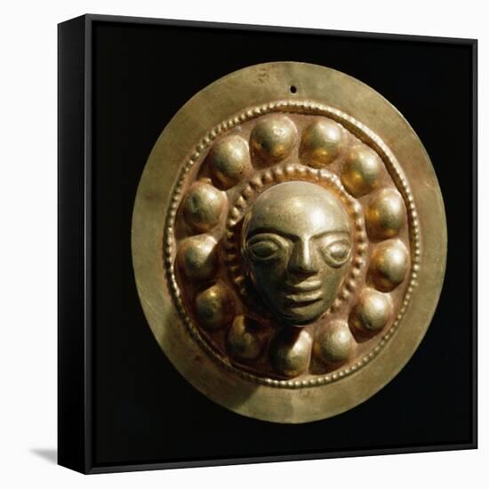 Ecuador, Pre-Columbian Civilization, Goldsmithery ,Golden Disc with Face in Relief-null-Framed Stretched Canvas