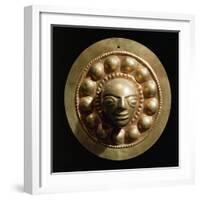 Ecuador, Pre-Columbian Civilization, Goldsmithery ,Golden Disc with Face in Relief-null-Framed Giclee Print