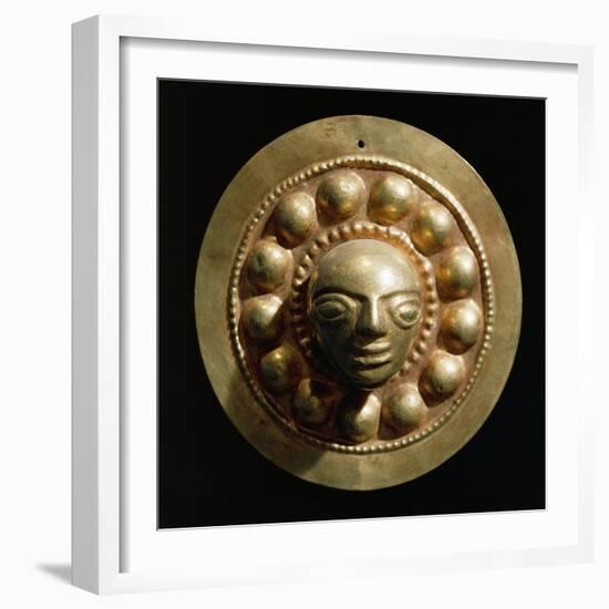 Ecuador, Pre-Columbian Civilization, Goldsmithery ,Golden Disc with Face in Relief-null-Framed Giclee Print