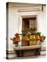 Ecuador, Quito. La Ronda neighborhood scenic of flower pots in window.-Jaynes Gallery-Stretched Canvas