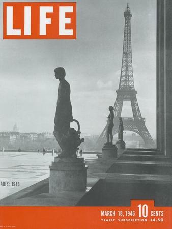 Paris, Statues with Eiffel Tower, March 18, 1946