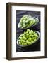 Edamame Soy Beans Shelled and with Pods in Bowls-elenathewise-Framed Photographic Print