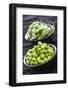 Edamame Soy Beans Shelled and with Pods in Bowls-elenathewise-Framed Photographic Print