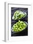 Edamame Soy Beans Shelled and with Pods in Bowls-elenathewise-Framed Photographic Print