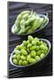 Edamame Soy Beans Shelled and with Pods in Bowls-elenathewise-Mounted Photographic Print