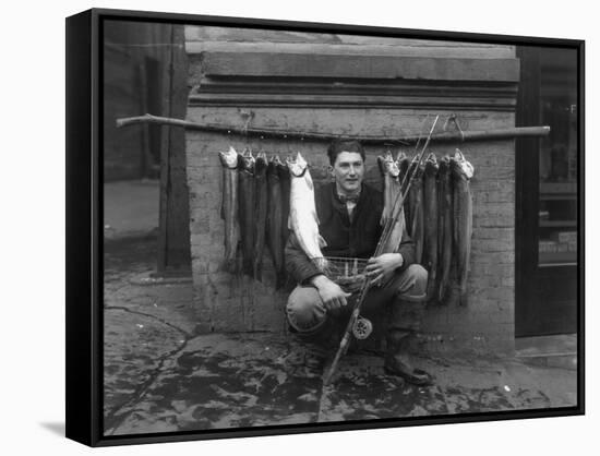 Eddie Bauer with steelhead trout Photograph - Seattle, WA-Lantern Press-Framed Stretched Canvas