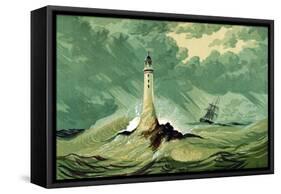 Eddystone Lighthouse, C1850-null-Framed Stretched Canvas