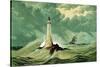 Eddystone Lighthouse, C1850-null-Stretched Canvas