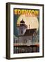 Edenton, North Carolina - Lighthouse and Moon-Lantern Press-Framed Art Print