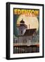 Edenton, North Carolina - Lighthouse and Moon-Lantern Press-Framed Art Print