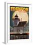 Edenton, North Carolina - Lighthouse and Moon-Lantern Press-Framed Art Print