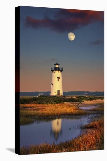 Edgartown Lighthouse at Dusk with the Moon Rising Behind-Jon Hicks-Stretched Canvas