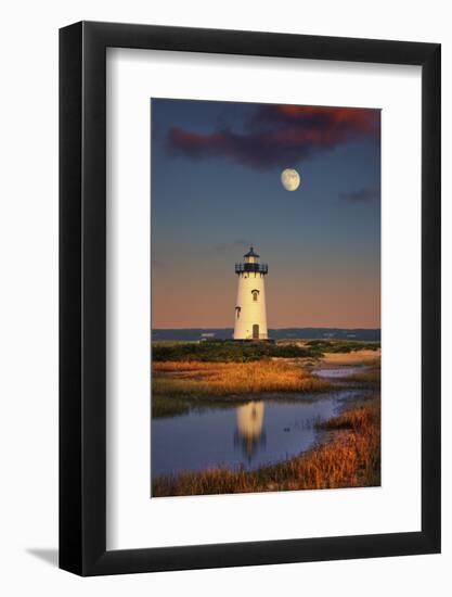Edgartown Lighthouse at Dusk with the Moon Rising Behind-Jon Hicks-Framed Photographic Print