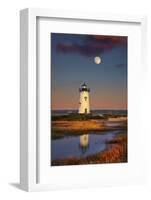 Edgartown Lighthouse at Dusk with the Moon Rising Behind-Jon Hicks-Framed Photographic Print