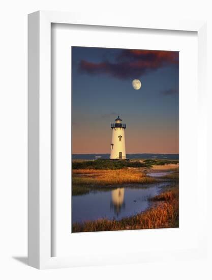 Edgartown Lighthouse at Dusk with the Moon Rising Behind-Jon Hicks-Framed Photographic Print