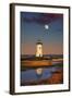 Edgartown Lighthouse at Dusk with the Moon Rising Behind-Jon Hicks-Framed Photographic Print