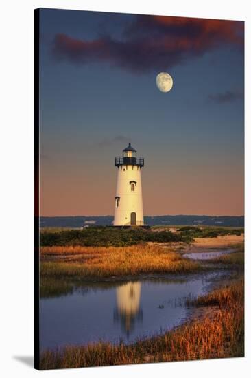 Edgartown Lighthouse at Dusk with the Moon Rising Behind-Jon Hicks-Stretched Canvas