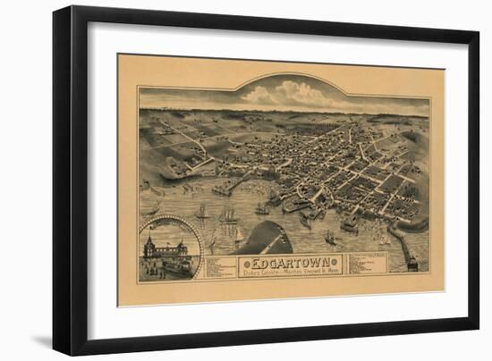 Edgartown, Massachusetts - Panoramic Map-Lantern Press-Framed Art Print