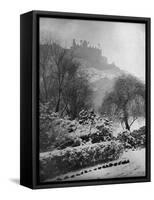 Edinburgh Castle in the Snow, from Princes Street Gardens, Scotland, 1924-1926-W Reid-Framed Stretched Canvas