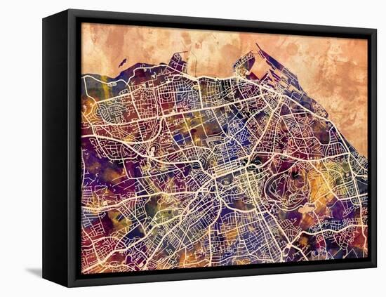 Edinburgh City Street Map-Michael Tompsett-Framed Stretched Canvas