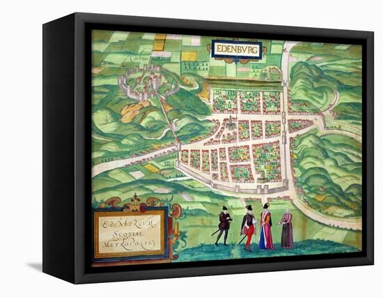 Edinburgh Map, from "Civitates Orbis Terrarum" by Georg Braun and Frans Hogenberg circa 1572-1617-Joris Hoefnagel-Framed Stretched Canvas