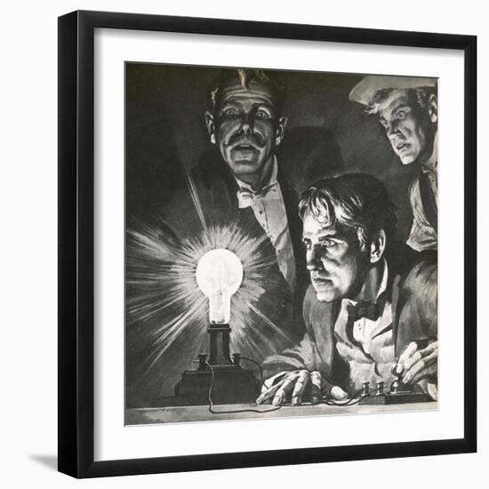 Edison's Experimentation with Light Bulbs-English School-Framed Giclee Print